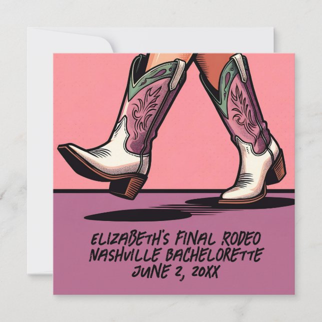 Invitación Botas de Vaquera Rosa Coquette para Despedida de S (Anverso)