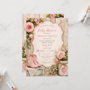 Invitación Botas de vaquera rosadas rústicas Rosas Jarrón de