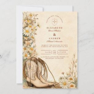 Invitación Botas de Vaquera Rústicas Bodas de Flores Silvestr