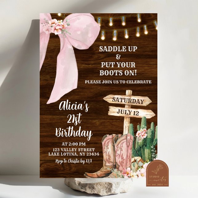 Invitación Botas de vaquera rústicas con lazo coquette rosa C (Subido por el creador)