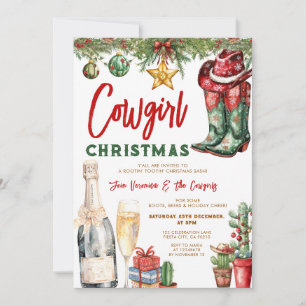 Invitación Botas de Vaquera y Fiesta de Navidad Occidental co