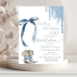 Invitación Botas de vaquero con lazo azul y gotas de brillo