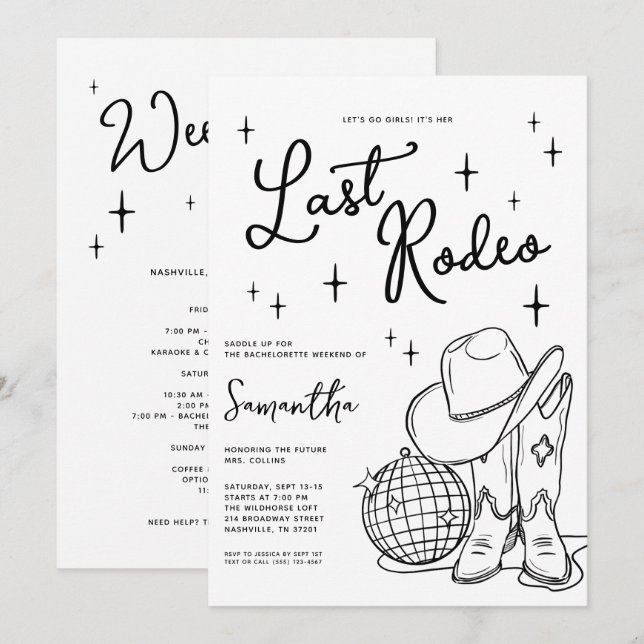 Invitación Botas de Vaquero de Campo Último Rodeo Despedida d (Anverso / Reverso)