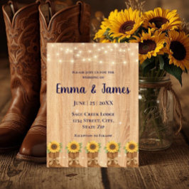 Invitación Botas de Vaquero de Girasol Rústico Boda de Madera