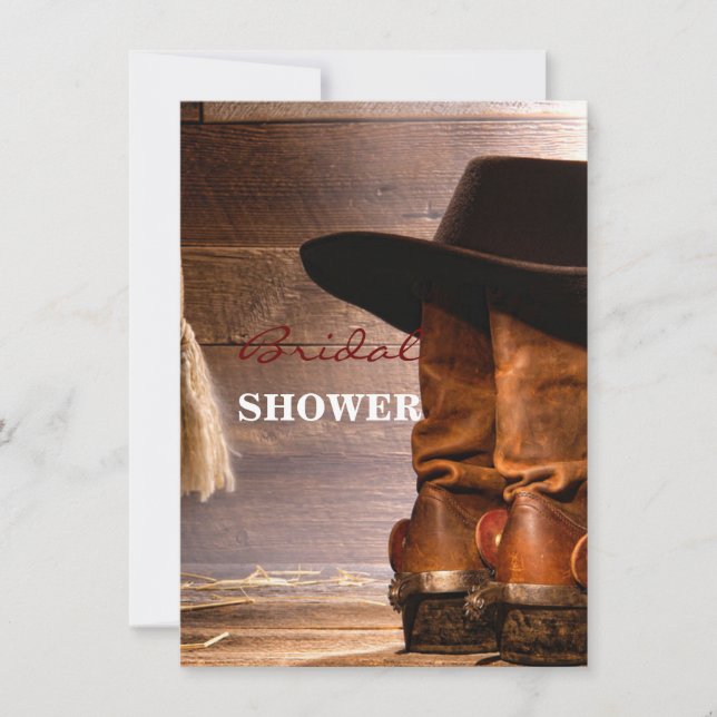 Invitación botas de vaquero de madera marrón del país occiden (Anverso)