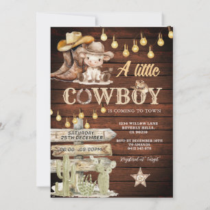 Invitación Botas de Vaquero de Madera y Fiesta de Bebé de Cac