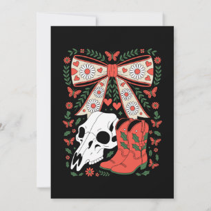 Invitación Botas de vaquero de Navidad góticas cráneo lazo ac