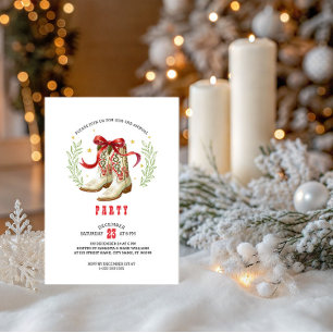 Invitación Botas de vaquero de Navidad occidental