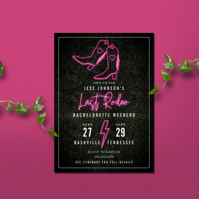 Invitación Botas de vaquero de neón rosa Last Rodeo Bachelore (Subido por el creador)