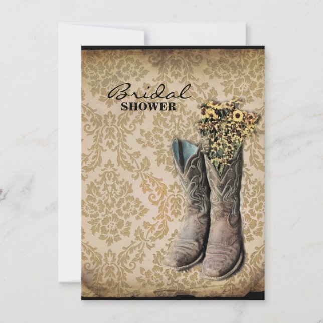 Invitación Botas de vaquero del país occidental de la flor si (Anverso)