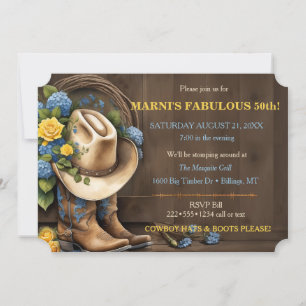 Invitación Botas de vaquero femeninas Rosas Madera Occidental