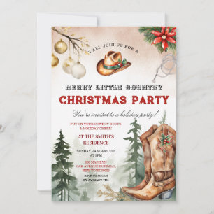 Invitación Botas de Vaquero Fiesta de Navidad Country Alegre