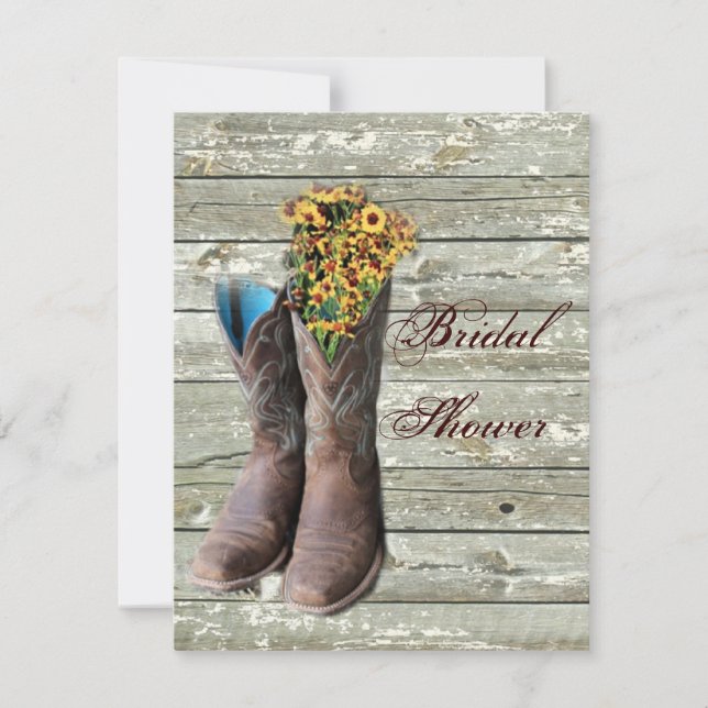 Invitación botas de vaquero floral ducha de novia en el país  (Anverso)