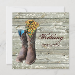Invitación botas de vaquero florales boda en el país occident