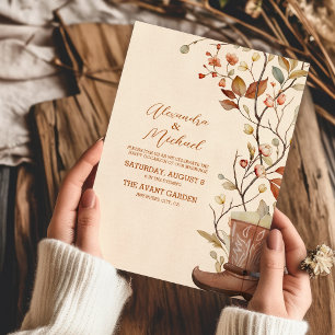 Invitación Botas de vaquero occidentales de flores acuarela B