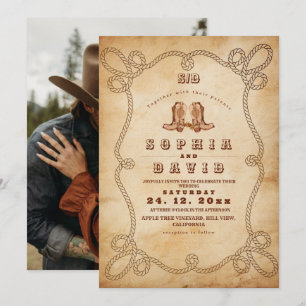 Invitación Botas de vaquero occidentales elegantes para boda