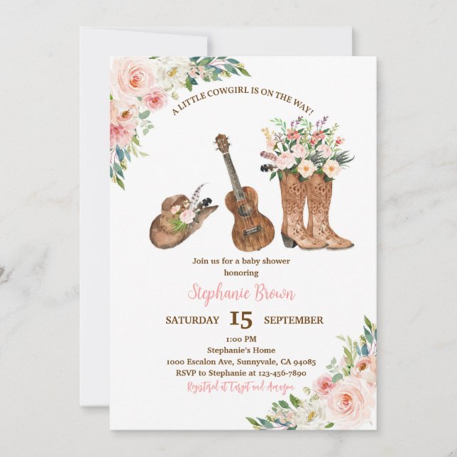 Invitación Botas de Vaquero Rústicas Fiesta de Bebé (Anverso)