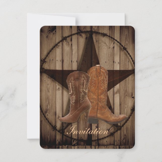 Invitación Botas de vaquero Texas Star Boda de campo occident (Anverso)