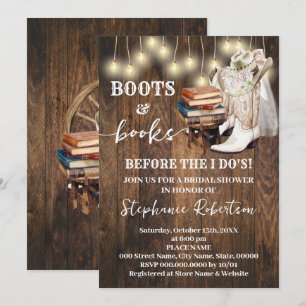 Invitación Botas del Oeste y Libros Antes de la Despedida de 