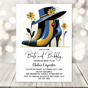 Invitación Botas Elegantes y Bridal Shower Burbujeante