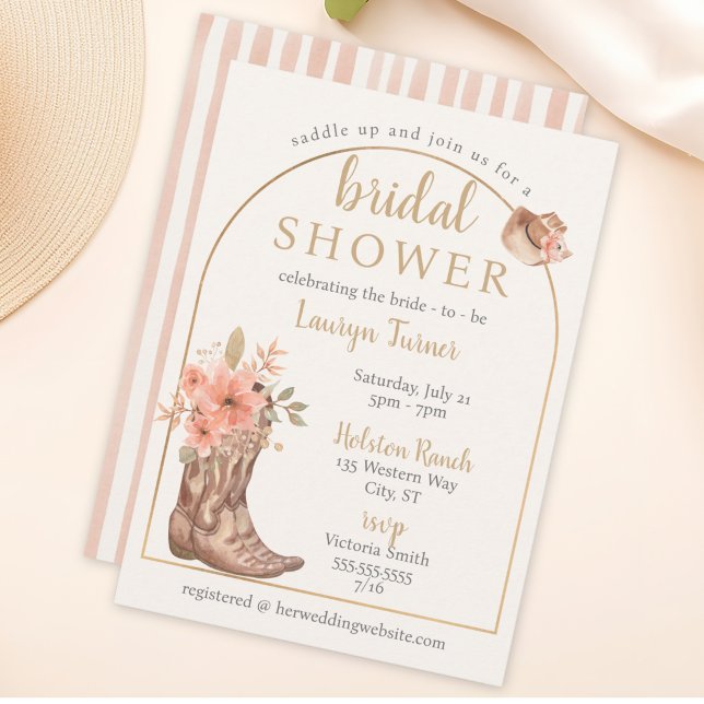 Invitación Botas Florales Elegantes para Despedida de Soltera (Elegant Floral Boots Cowgirl Bridal Shower Invitation
)