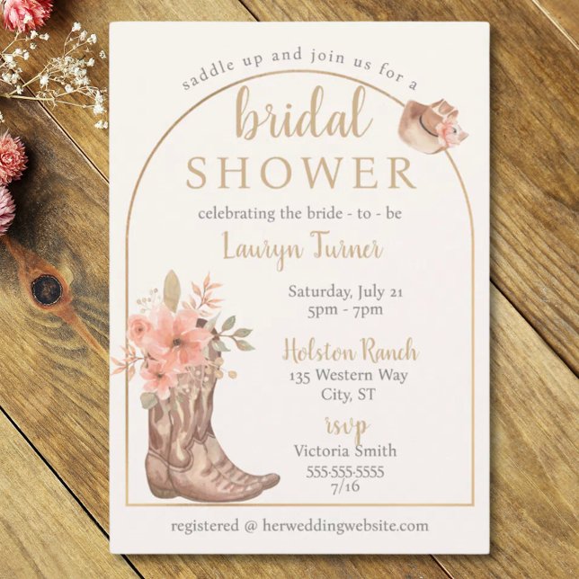 Invitación Botas Florales Elegantes para Despedida de Soltera (Elegant Floral Boots Cowgirl Bridal Shower Invitation)