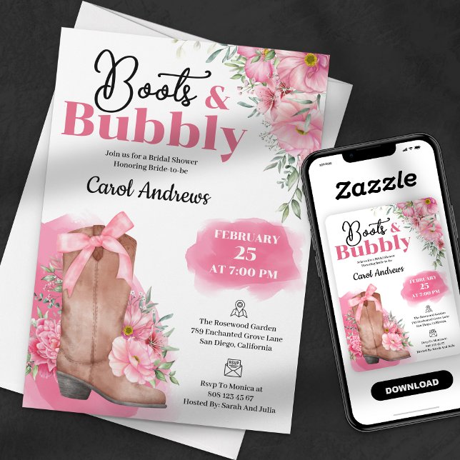 Invitación Botas Florales Rosadas y Despedida de Soltera Burb (Subido por el creador)