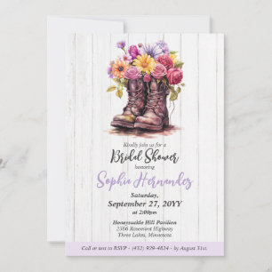 Invitación Botas Florales Rústicas Baño de Madera Bodas Granj