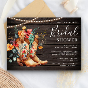 Invitación Botas Florales Vaqueras del Oeste para Bodas y Fie