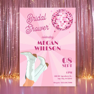 Invitación Botas groovy rosadas bola de discoteca despedida d