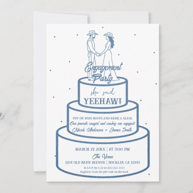 Invitación Botas Love & Buttercream Denim Western Compromiso  (Anverso)