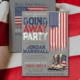 Invitación Botas Militares Bandera GRIS Fiesta de Despedida