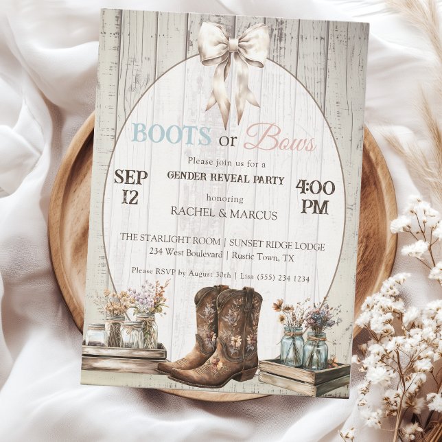 Invitación Botas o Arcos fiesta rústica boho de revelación de (Subido por el creador)