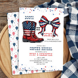 Invitación Botas o Lazos Revelación de Género Rojo Blanco Azu