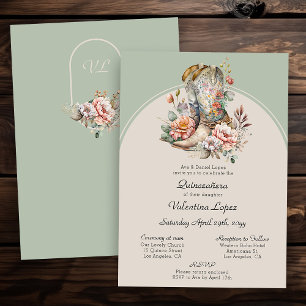 Invitación Botas occidentales florales rústicas boho Quinceañ