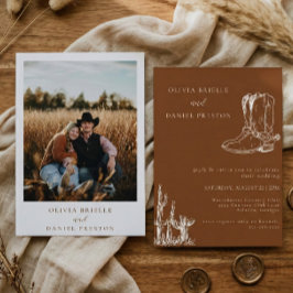 Invitación Botas occidentales minimalistas País Foto Boda
