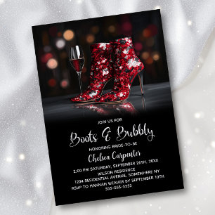 Invitación Botas rojas de lentejuelas y ducha de novia con bu