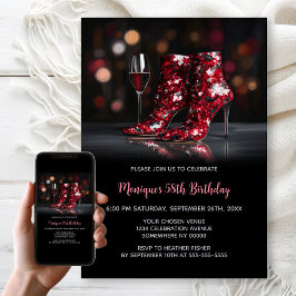 Invitación Botas Rojo con Lentejuelas Cumpleaños de Cualquier