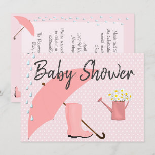 Invitación Botas rosadas del paraguas y de lluvia de Baby