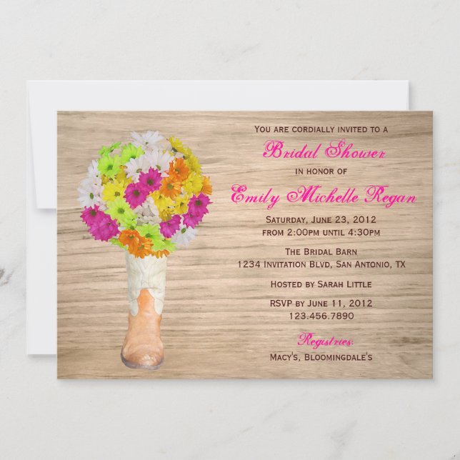Invitación Botas Rústicas Campestres y Margaritas para Desped (Anverso)