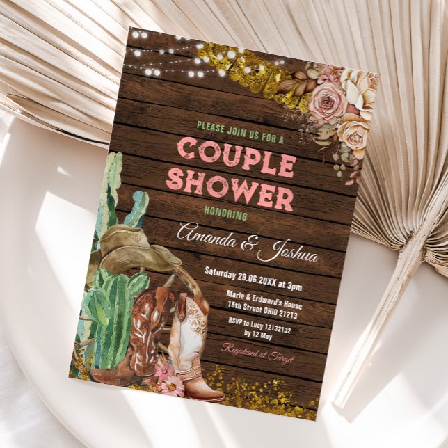 Invitación Botas Rústicas De Campo Regadera De Pareja Floral  (Subido por el creador)