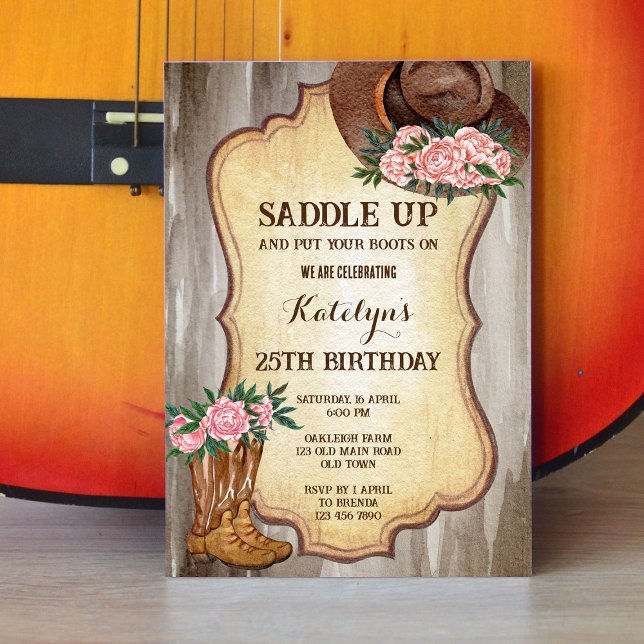 Invitación Botas rústicas de vaquero y gorras peonías acuátic (Subido por el creador)