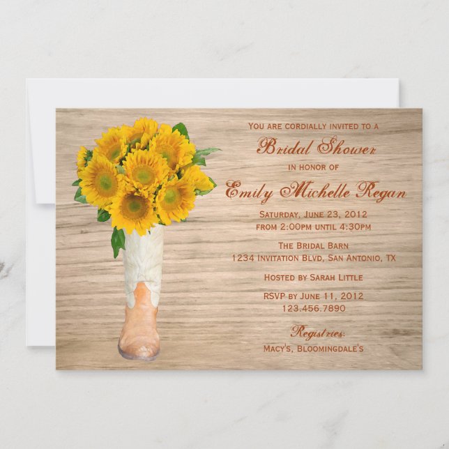 Invitación Botas rústicas del país y ducha nupcial de los (Anverso)