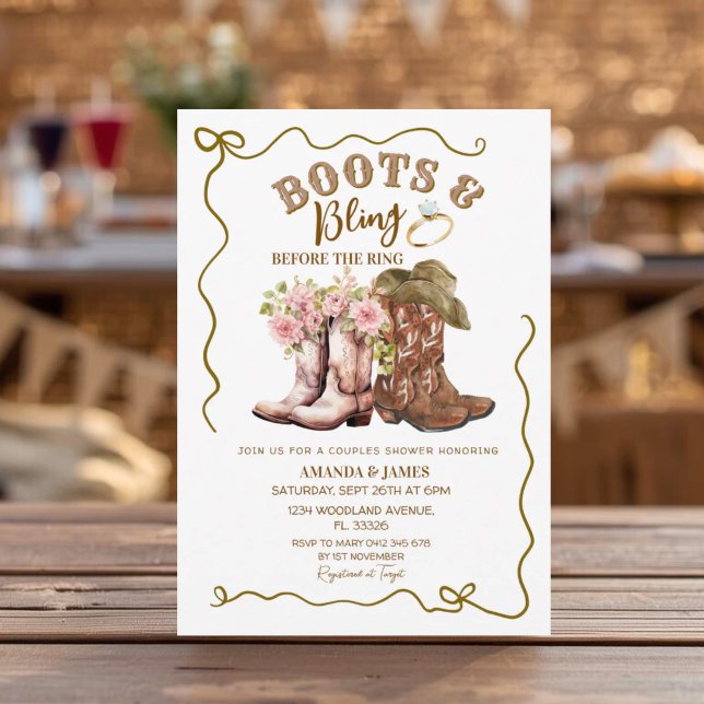 Invitación Botas Rústicas y Brillantes Regadera de Parejas Va (Subido por el creador)