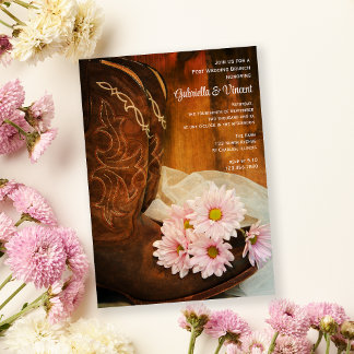 Invitación Botas Vaqueras Daisies Brunch Occidental Después d
