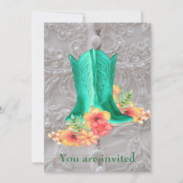 Invitación Botas Vaqueras De Boda Occidentales Flores Y Encaj
