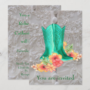 Invitación Botas Vaqueras De Boda Occidentales Flores Y Encaj