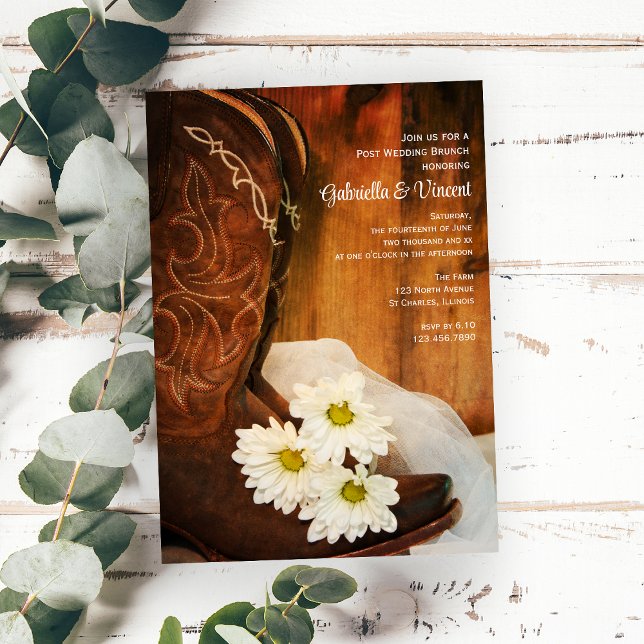 Invitación Botas Vaqueras de Margaritas Blancas Desayuno desp (Subido por el creador)