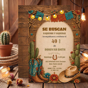 Invitación Botas vaqueras españolas cumpleaños cowboy mexican