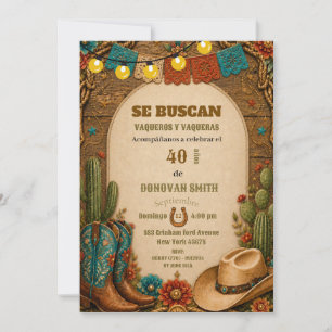 Invitación Botas vaqueras españolas cumpleaños cowboy mexican
